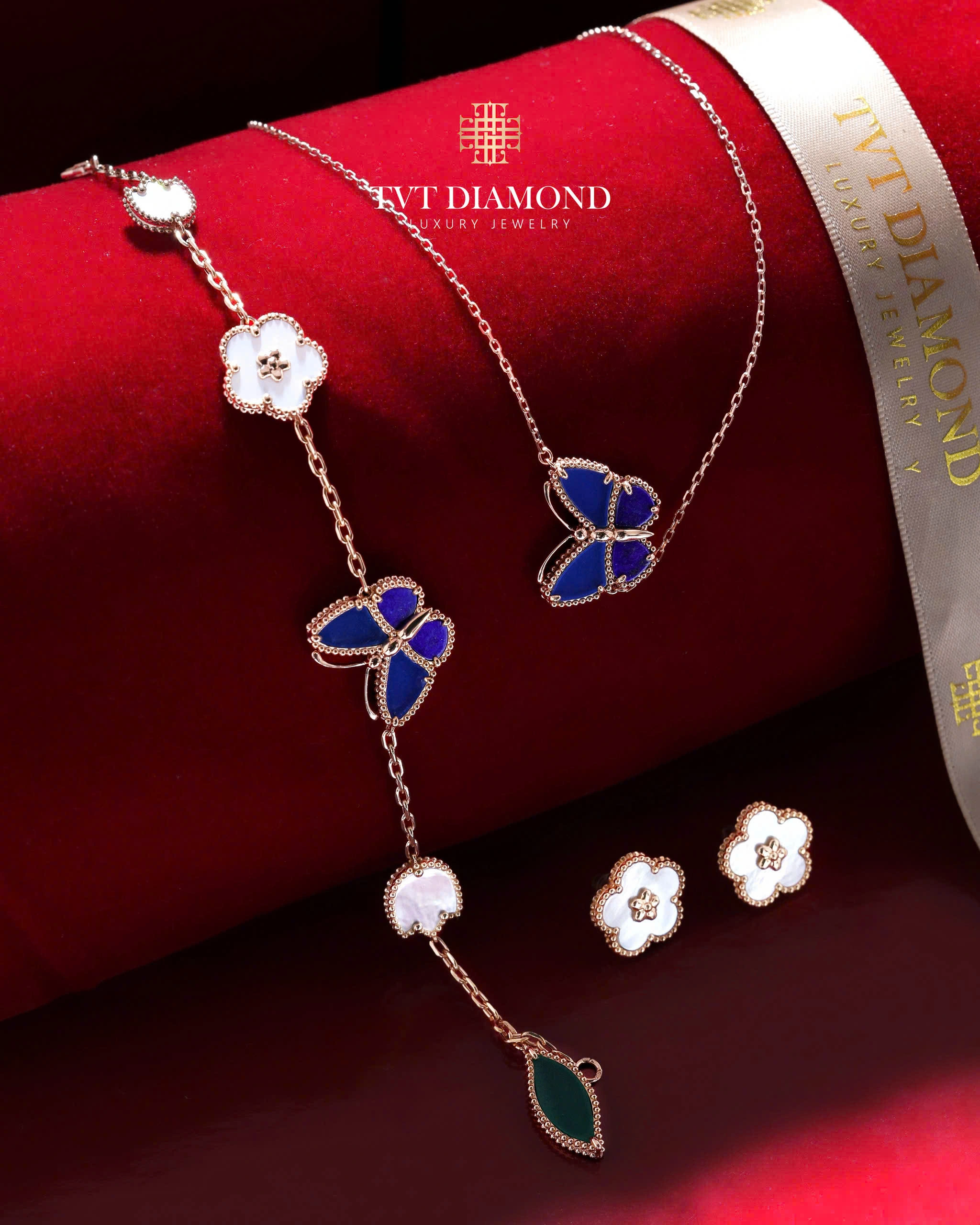 Set Van Cleef bướm hoa lá vàng hồng 0
