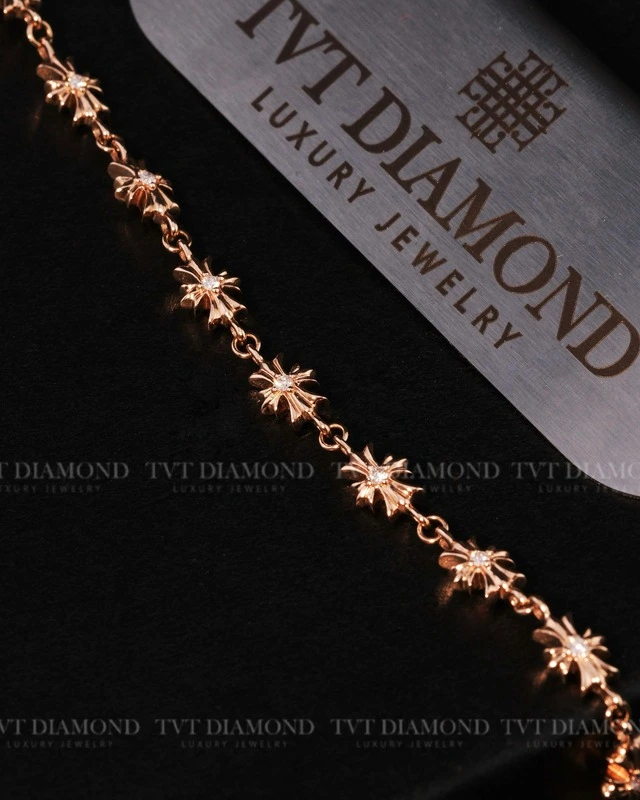 Lắc tay Chrome haert đính kim vàng hồng