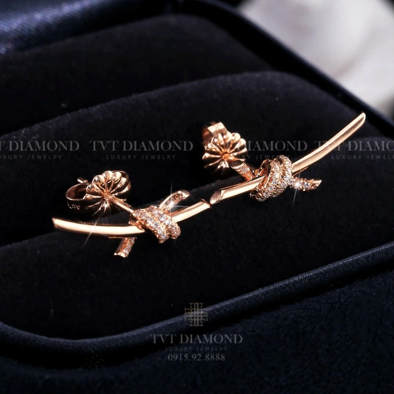 Khuyên tai Tiffany nơ vàng hồng